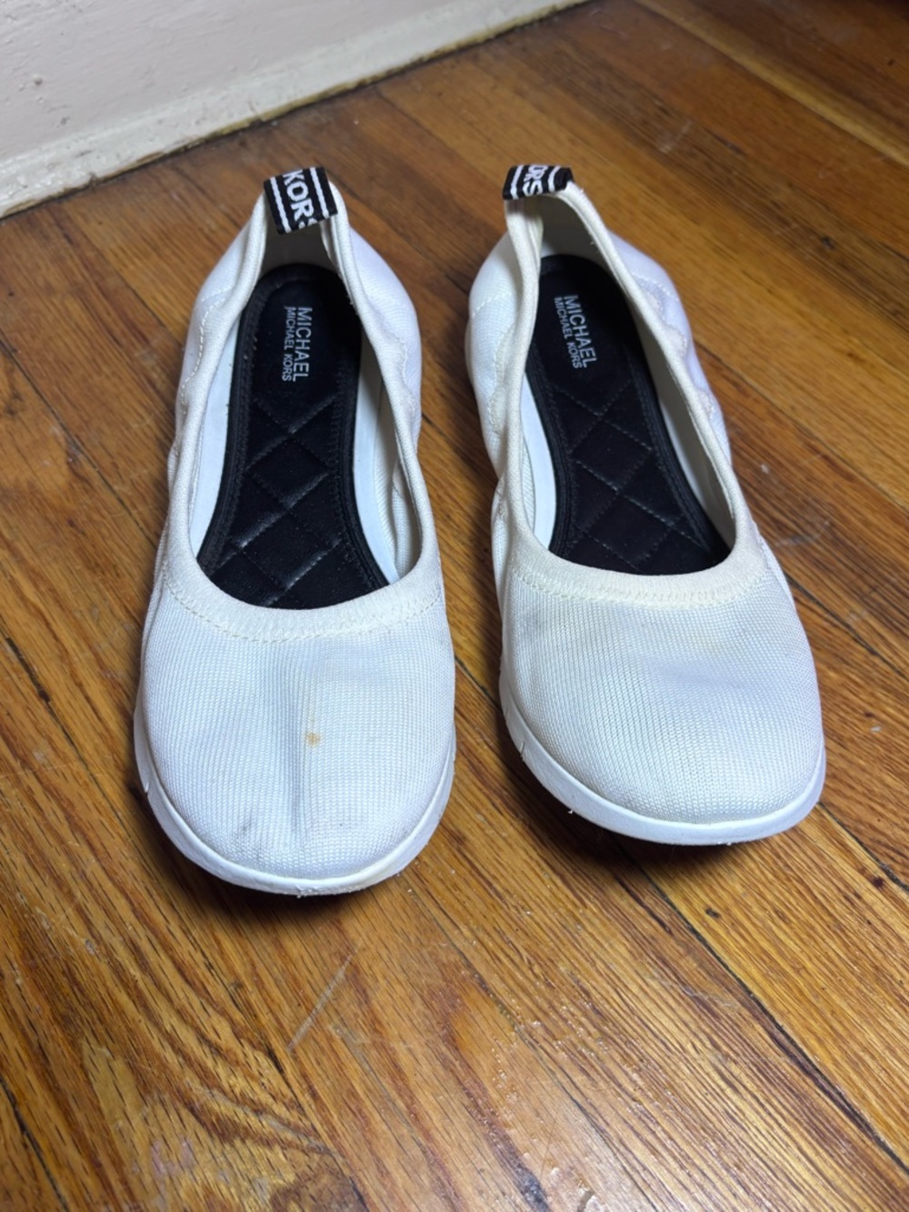 MICHAEL Michael Kors White Canvas Slip-On Ballet Flats